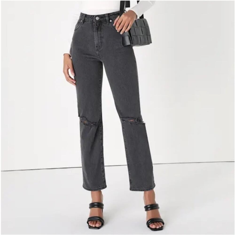 Rolla's Original Straight Black High Rise Distressed Denim Jeans Women's Size 26
